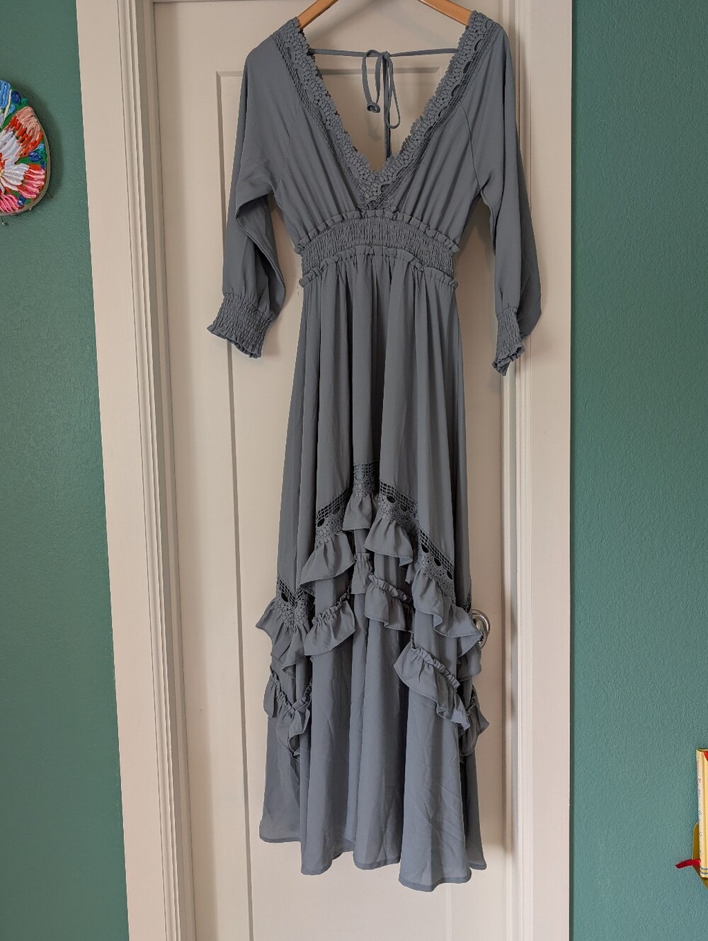 Baltic Born Slate Blue Ruffle-Trim Maxi Maternity Or Regular Dress Size  Medium